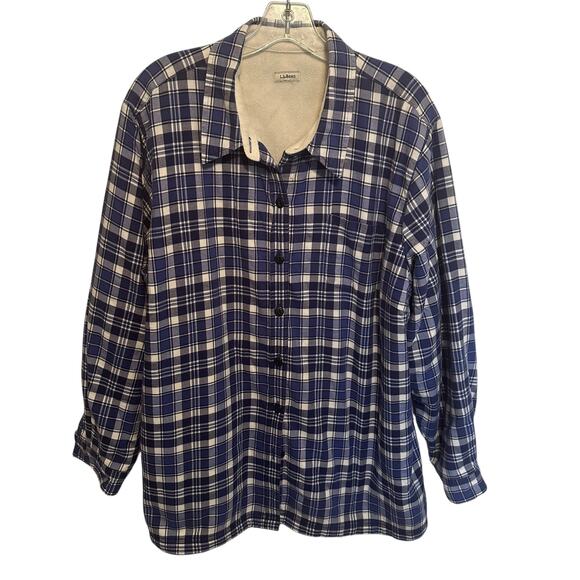 L.L. Bean Fleece-Lined Flannel Shirt/Shacket Womens Size 2X Blue Plaid Preppy - Picture 2 of 8